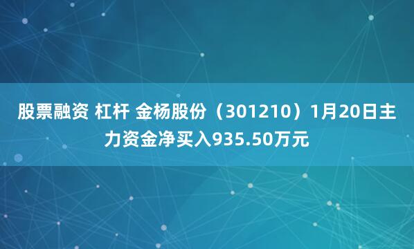 股票融资 杠杆 金杨股份（301210）1月20日主力资金净买入935.50万元